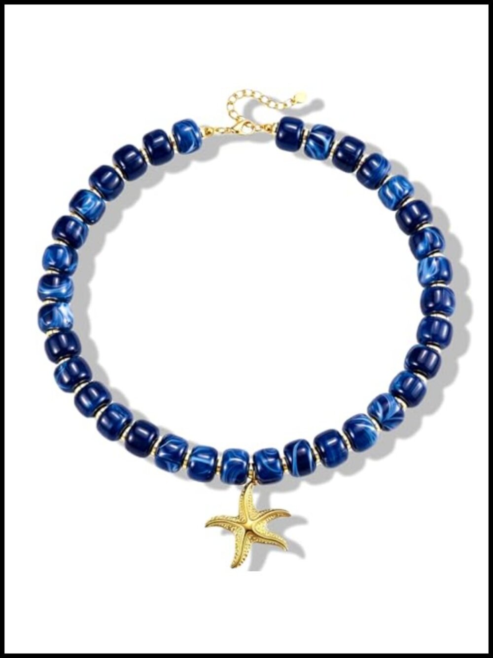 Chunky Beaded Necklace Stainless Steel Starfish Pendant Boho Summer Statement